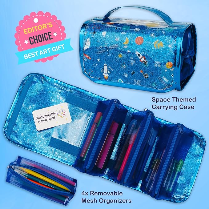 PapaKit Creative Art Coloring Set (Outer Space), Includes Travel Bag, Assorted Washable Marker Set, Glitter Pens & Coloring Pages, Art Supplies Great Gift