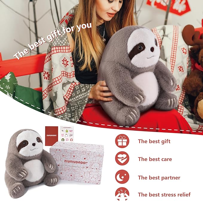 Niuniu Daddy 14" | 3.5 Pound Sloth Weighted Stuffed Animals, Heavy Sloth Pillowfort Plush Toys for Kids Adults, Weighted Beads for Stuffed Animals Body Pillow for Gift Birthday Christmas Holiday