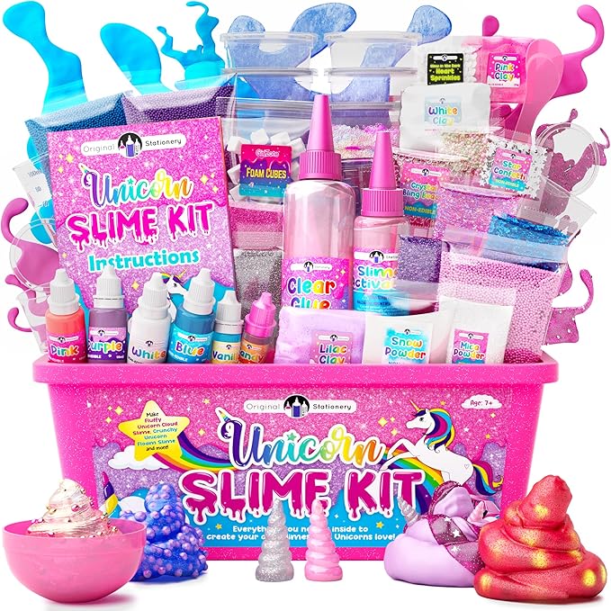 Original Stationery Unicorn Glow-in-The-Dark Slime Kit for Girls Ages 7–12, DIY Slime Making Set with 25+ Mix-Ins & Activator, Fun Creative Craft Activity, Birthday Gift for Kids