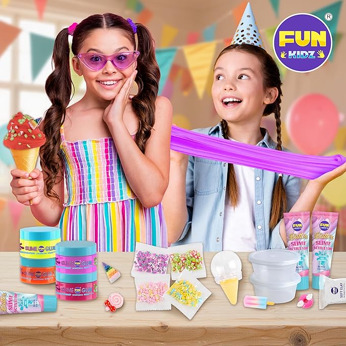 1:1 Buttery Glue Slime Kit for Kids Ages 8-12, FunKidz Ice Cream Slime Making Kits for Girls Toys Includes 19 Pieces Supplies to Make Butter Slime Activity Party Gifts