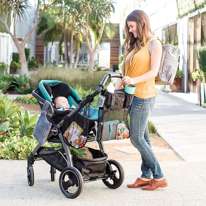 J.L. Childress Cups 'N Cargo Universal Stroller Caddy Organizer - Essential Travel Accessories for Baby Stroller, Includes Cup Holders & Mesh Storage Bag, Fits UPPAbaby, Doona, Nuna, & More - Black