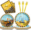 96 Pcs Construction Birthday Party Plates Napkins Forks Supplies Tableware Set Disposable Table Dump Truck Theme Decoration for Boys/Kids Birthday Party, Serves 24 Guests