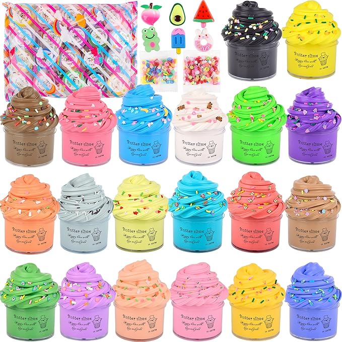 WUHUANIU 20 Packs Multicolor Butter Slime Kit, Super Stretchy & Non-Sticky, Slime Party Favors for Kids & Adults, Goodie Bag Stuffers