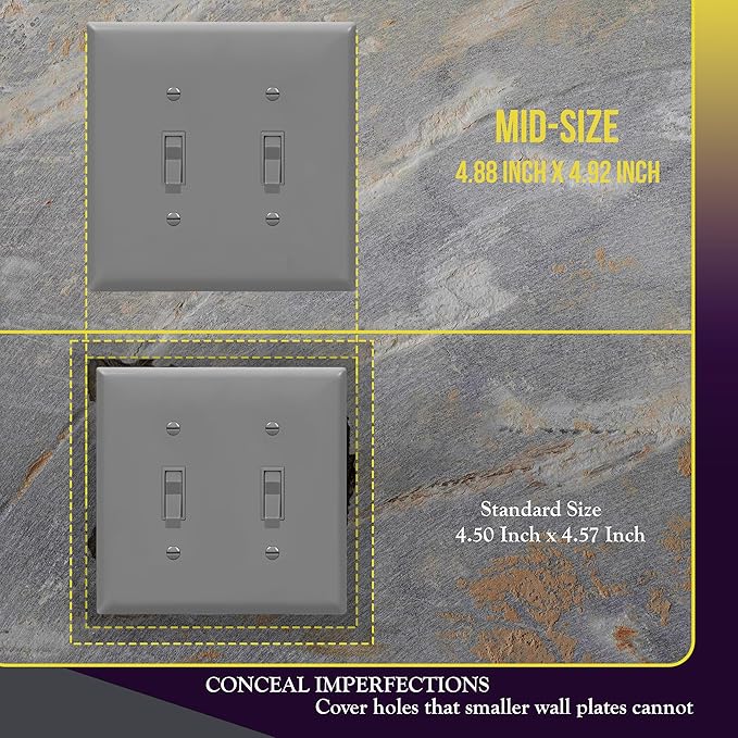 ENERLITES Toggle Light Switch Wall Plate, Gloss Finish, Size 2-Gang 4.50" x 4.57", Unbreakable Polycarbonate Thermoplastic, 8812-GR, Gray