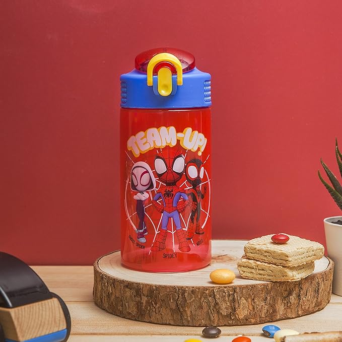 Zak Designs Marvel Spider-Man Kids Water Bottle with Spout Cover and Carrying Loop, Durable Plastic, Leak-Proof Water Bottle Design for Travel (16 oz, 2-Pack, Spidey and His Amazing Friends)
