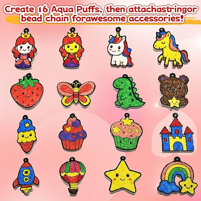 SJHSJH Aqua Puffs 3D Art Kit for Kids, Mess-Free Paint by Number Crafts with Princesses & Unicorns, DIY Color & Inflate Activity Set, Creative Travel Toy & Gift for Girls & Boys Ages 4-10