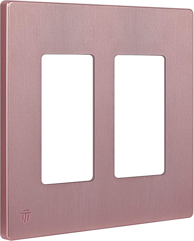 ENERLITES Elite Series Screwless Decorator Wall Plate Child Safe Outlet Cover, Gloss Finish, Size 2-Gang 4.68" H x 4.73" L, Unbreakable Polycarbonate Thermoplastic, SI8832-BRG, Brushed Rose Gold