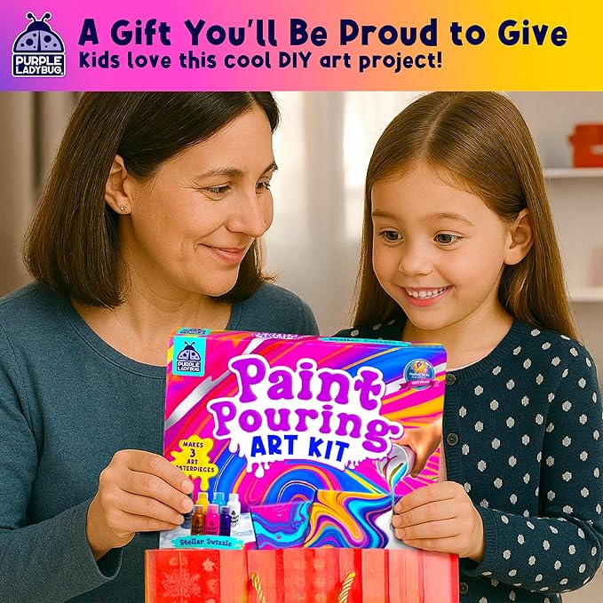 Paint Pouring Art Kids Painting Kit - Art and Crafts for Kids Ages 8-12, Gifts for 6 7 8 9 10 11 12 Year Old Boys & Crafts for Girls 8-12, Birthday Gifts for Girls, Tween & Teen Girl (Stellar Swizzle)