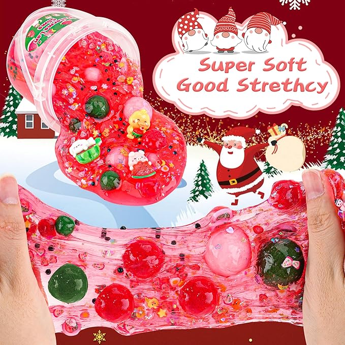 Watermelon Red Slime Kit, Clear Slime Bucket with Clay, 10 Packs of Add-ins, Slimes Party Favors for Kids, Sensory Toys Slimes Kit Birthday Easter Hallowmas for Girls & Boys Ages 8-12