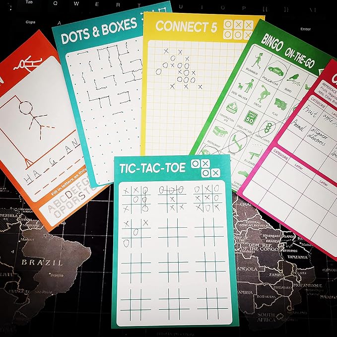 GRANDLMOON 6 Portable Travel Game Activities Notepad On The Go Plane Trip Game 4 x 6-inches (2 Pads and 60 Sheets Each)