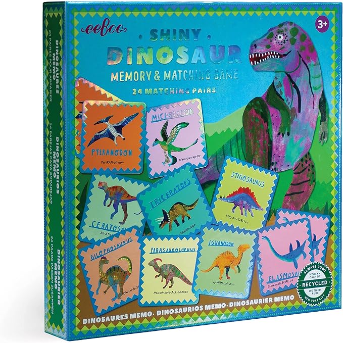 eeBoo: Memory and Matching Game- Shiny Dinosaur- 24 Pairs, Develops Recognition, Concentration, Memory & Vocabulary Skills, Age 3+