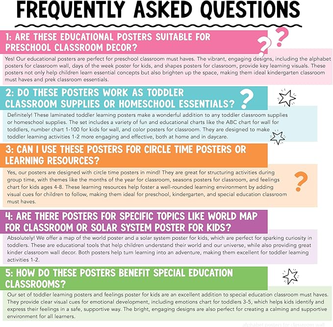 Hadley Designs 16 Educational Posters for Toddler Learning Activities - Alphabet Daycare Essentials, Laminated Pre-K Posters for Toddlers 1-3, Preschool Learning Activities, Chalkboard Classroom Decor