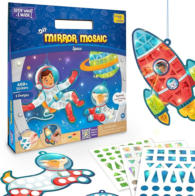 Imagimake Mirror Mosaic Space Theme Kids Art Set | DIY Craft Kit with Foil Stickers | Travel Kids Activities | Arts and Crafts for Kids 4-6 | Birthday Gift for Boys and Girls Ages 3,4,5,6,7,8