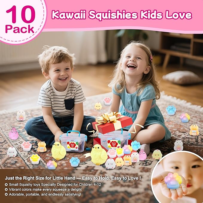 10 Pack Taba Squishy Toys kit with Toy Box & Cute Stickers, Kawaii taba Squishies Stress Relief Toys Party Favors for Kids 4-8 8-12, Squishy Fidget Toys for Kids , Birthday Gifts Toys for Girls 8-10