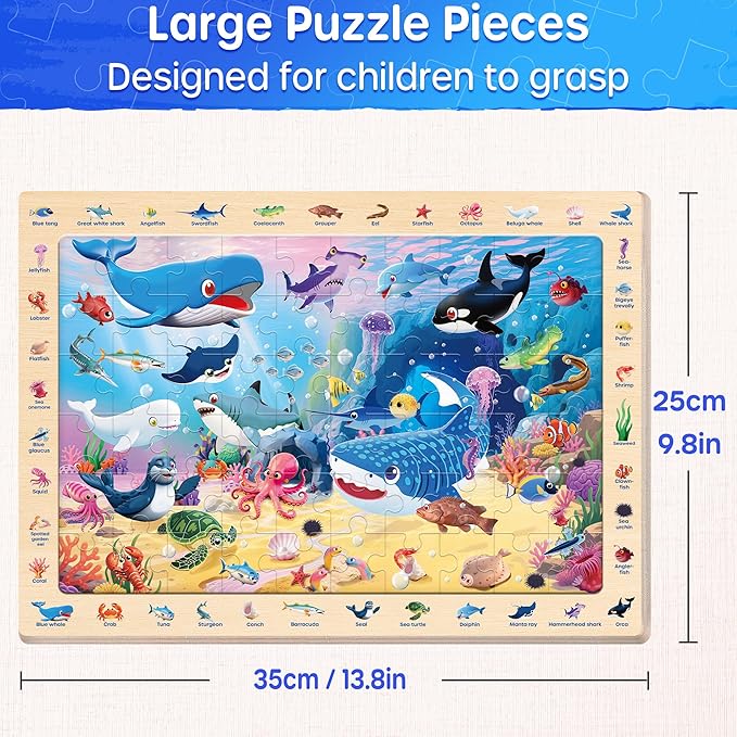 SYNARRY Wooden Dinosaur Farm Ocean Animal Puzzles for Kids Ages 4-6, 4 x 60 Piece Match & Find Puzzles for Kids Ages 3-5 Boys Girls, Preschool Educational Puzzle Toddlers Easter Gifts for 4-8 Year Old