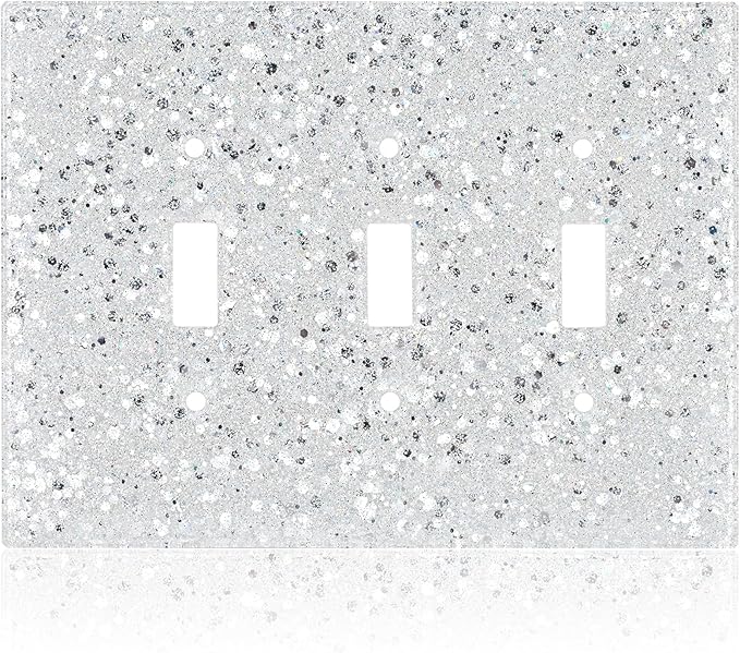 Shiny Silver Triple Light Switch Cover Plate,Glitter Never Peel Off,3-Gang 5.1''x6.9'',Bling Decor for Girls