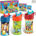 3 Packs Boy Designs 17oz Kids Water Bottle, Total My Style Spout Covered and Carry Handle Designed Lid Leak Proof BPA Free for Boys Ages 3+ Dishwasher Safe for Sports School Travel with Silicone Straw