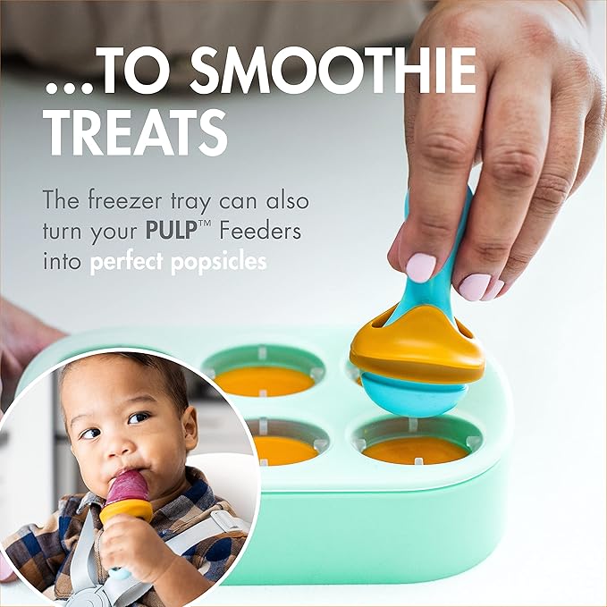 Boon PULP Silicone Feeder Freezer Tray — Includes Silicone Tray and Lid with 2 PULP Silicone Baby Food Feeders — Baby Food Storage