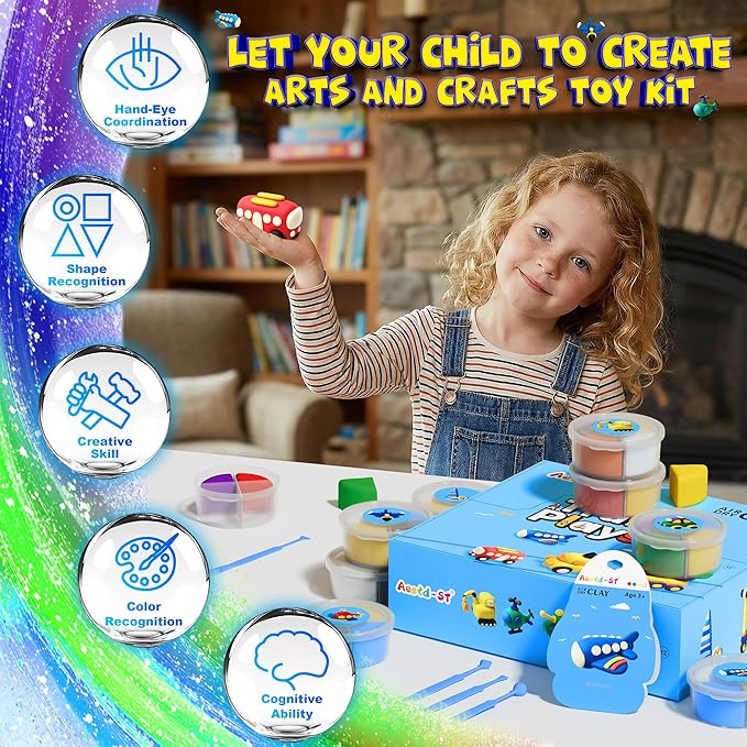 Air Dry Clay Kit -Traffic Theme, Modeling Clay for Kids, DIY Model Magic Clay with Sculpting Tools and Tutorials, 12 Boxes Molding Clay, Ultra Light, Soft & Non-Sticky, Arts and Crafts Gift for Kids