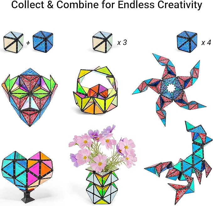 TOSY Magnet Pyramid Stone - 1 Cube Transforms into 1 Billion Shapes (Bunny, Egg Basket, Flowers, Heart…), 243 Rare Earth Magnets, Holographic Design, Puzzle/STEAM Toy, Easter Birthday Gift, 2-Pack