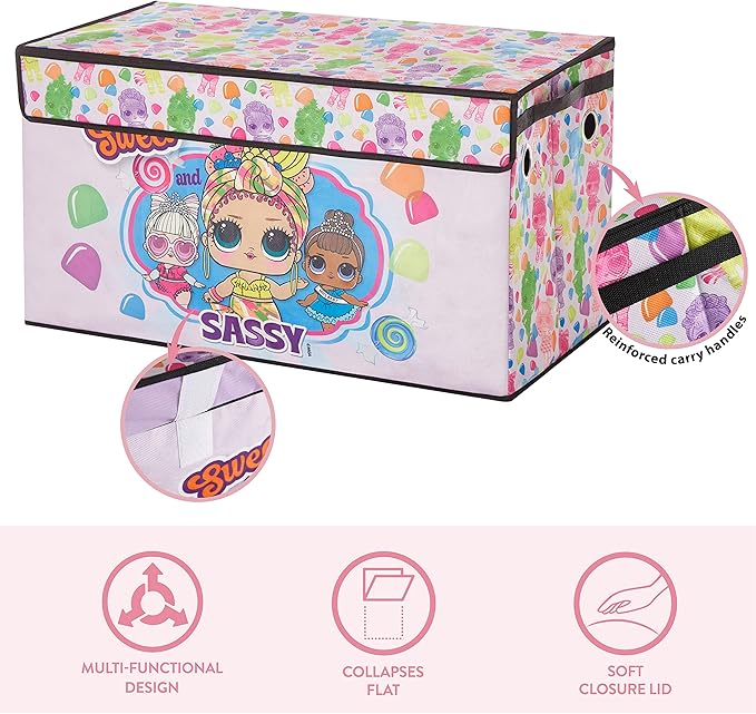 LOL Surprise Collapsible Children’s Storage Trunk - Durable with Soft Lid, 28.5"x14.5"x16", Fun and Spacious Organizer for Kids