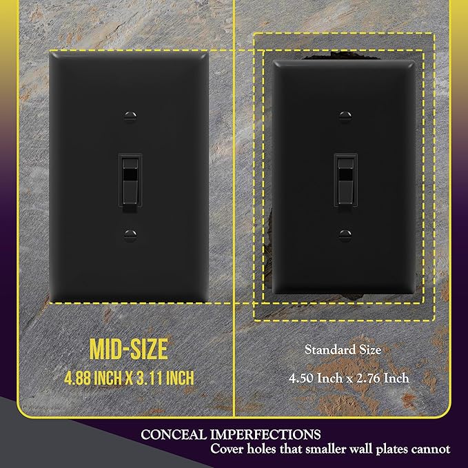 ENERLITES Toggle Light Switch Wall Plate, Gloss Finish, Mid-Size Single Gang 4.88" x 3.11", Unbreakable Polycarbonate Thermoplastic, UL Listed, 8811M-BK, Black