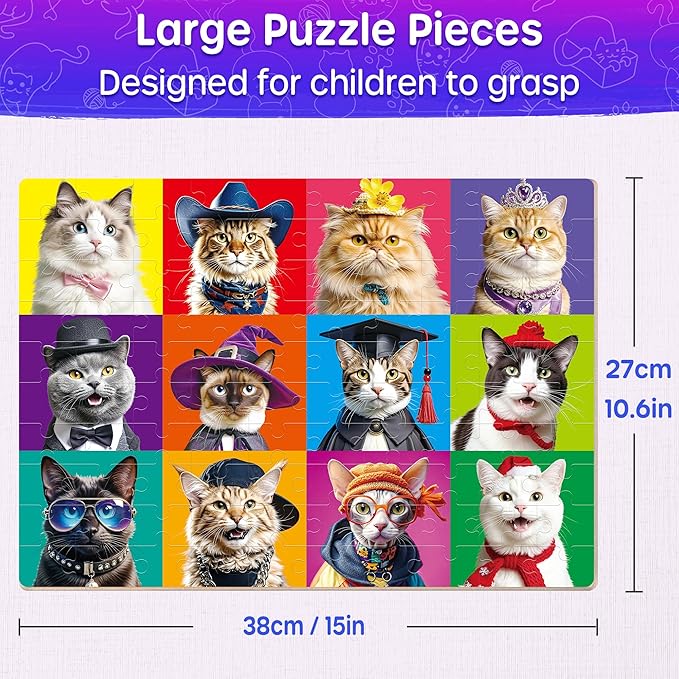 SYNARRY 100 Piece Puzzles for Kids Ages 4-6 6-8, Wooden 100 Piece Puzzle, 4 5 6 7 8 Year Old Puzzles for Kids Ages 4-8, Cat Dog Flower Donut Jigsaw Puzzle Easter Gifts for 3+ Years Old Boys Girls