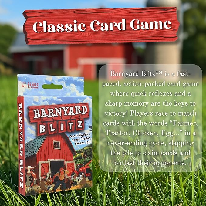 TDC Games Barnyard Blitz – Rhythm Slap Card Games for Kids & Families, Portable Travel Card Game, Fast Reflex & Reaction Time Game, Animal & Farm Card Games