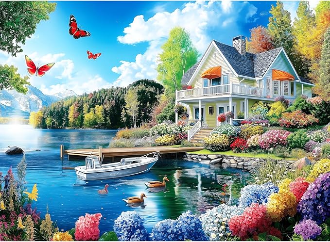 300 Pieces Puzzles for Adults | Lake House Jigsaw Puzzles | Large 300 Piece Puzzle for Children Adults Seniors | Sturdy,Safe | Engaging & Educational Toys Great Gift for Boys Girls 20.5 x 15 in
