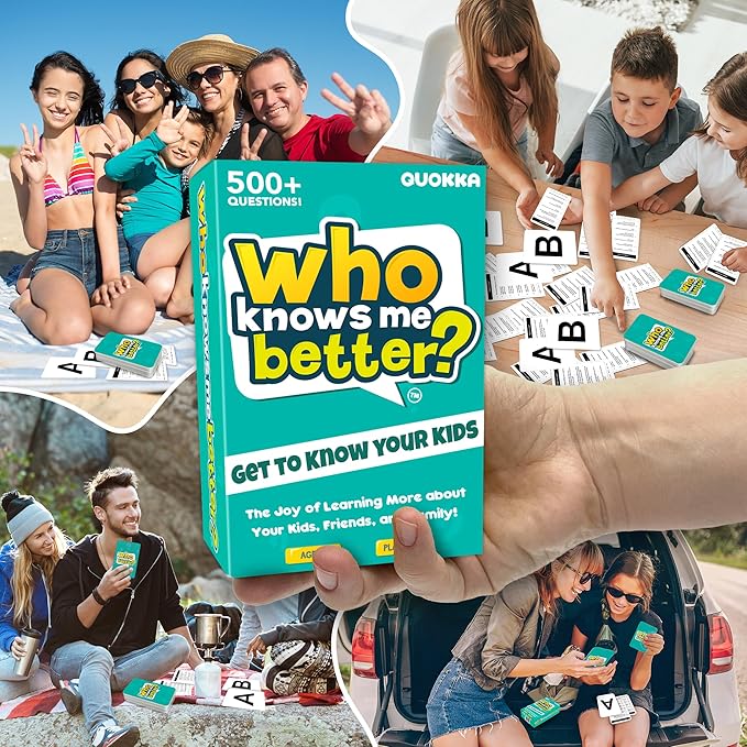 Family Board Games for Kids and Adults - Trivia Card Games for Kids 8-12 and Adults - Who Knows Me Better for Family Game Night - 500+ Facts Questions from Ages 6-8 — Fun Travel Car Activities for 5+