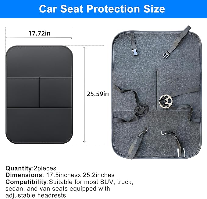 Car Kick Mats Back Seat Protector for Toyota Tacoma with 2 Pocket Storage Organizer - Faux Leather Back Seat Covers for Kids Feet Waterproof Dirt Automotive Accessories (1 Pair,Black)