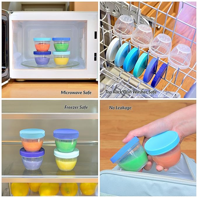 Youngever 18 Sets Baby Food Storage, 2 Ounce Plastic Baby Food Containers with Lids and Labels (Coastal Colors)