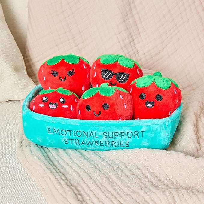 Emotional Support Strawberries by Relatable, Cuddly Stuffed Animals and Toys, Squishy Toys and Plushies, Great Gift Ideas for Loved Ones of All Ages, Includes 5 Plushies with Carrying Basket