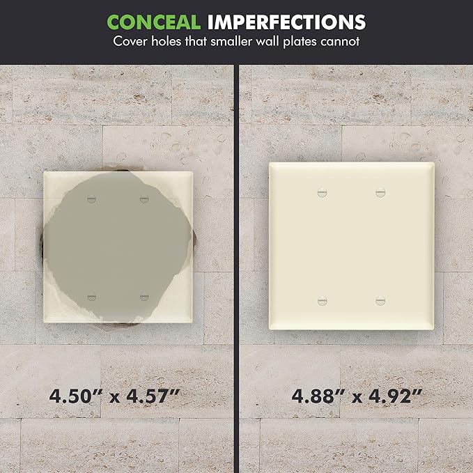ENERLITES Blank Device Wall Plate, Gloss Finish, 2-Gang 4.88" x 4.92", Mid-Size, Unbreakable Polycarbonate Thermoplastic, UL Listed, 8802M-LA-10PCS, Light Almond (10 Pack)