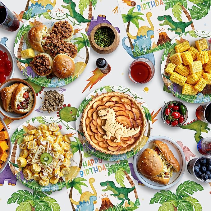 40 Pcs Dinosaur Plates and Napkins Sets - Happy Birthday Dino Party Supplies Tableware, Watercolor Disposable Paper Plates Napkins Kit for Dinosaur Birthday Party Decorations Table Decor, Serves 20