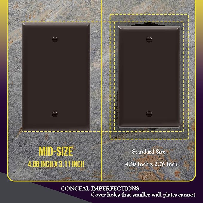 ENERLITES Blank Device Wall Plate, Gloss Finish, Mid-Size Blank Outlet Covers, 1-Gang 4.88" x 3.11", Unbreakable Polycarbonate Thermoplastic, UL Listed, 8801M-BR-10PCS, Brown (10 Pack)