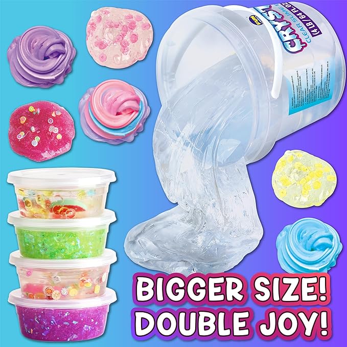 4 LB Huge Glassy Clear Slime Bucket Toy for Kids, FunKidz 64 FL OZ Premade Big Crystal Slime Pack Gift with 29 Sets Add-ins Jumbo Slime Kit for Girls Boys Party Present