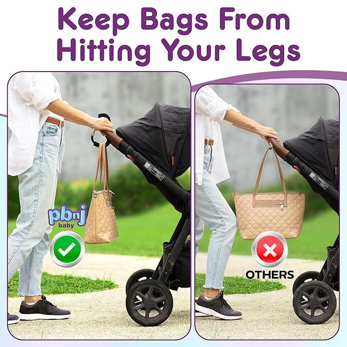 PBnJ baby Stroller Hooks for Hanging Diaper Bags - Mommy Stroller Clip and Stroller Accessories Organizer Hook - Large Carabiner Clips for Mom Purse Shopping Grocery Bag and Accessory - (1 Pack)