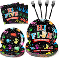 Hi Five Drawing Party Supplies - 96Pcs Art Painting Themed Plates Napkins Forks Tableware Set, Disposable Paper Plates Party Decoration for Kids 5 Years Old Birthday Baby Shower Table Decor, Serve 24