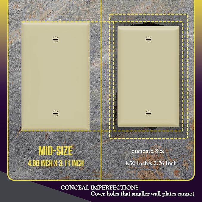 ENERLITES Blank Device Wall Plate, Mid-Size Blank Outlet Covers, 1-Gang 4.88" x 3.11", Unbreakable Polycarbonate Thermoplastic, UL Listed, 8801M-I-10PCS, Ivory (10 Pack)