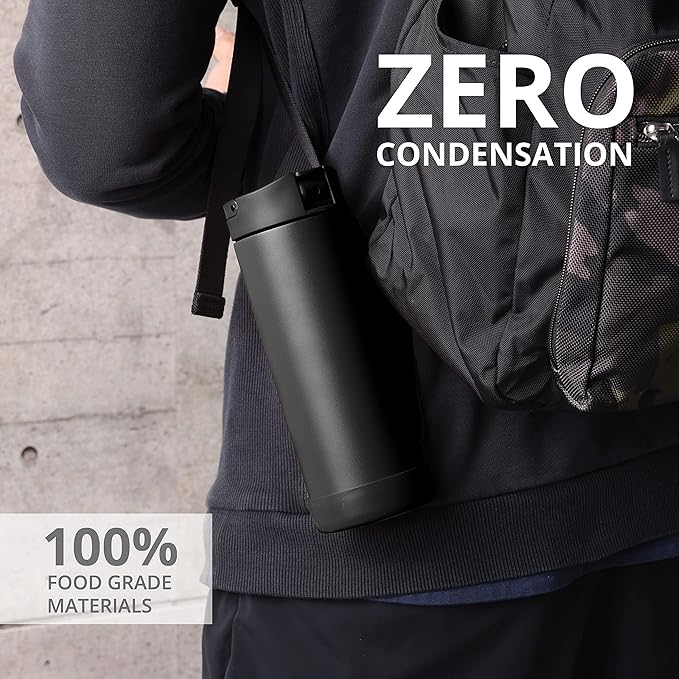 Elemental Iconic Kids Water Bottle for School - 100% Leak-Proof Insulated Water Bottles with Straw Lid & Pop-It Handle for Boys & Girls - Triple-Wall Insulated & BPA-Free, 14oz – Black