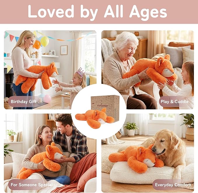 Niuniu Daddy Fox Weighted Stuffed Animals for Kids & Adults, 24" | 5lb Large Weighted Plushies Pillow for Sleeping and Calming, Cute Lying Plush Toy Huggable Gift for Everyday Comfort