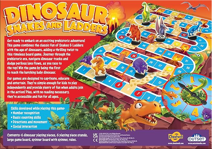 Dinosaur Snakes and Ladders Game – No Reading Required – Preschool Board Game for Ages 3 and up by Outset Media