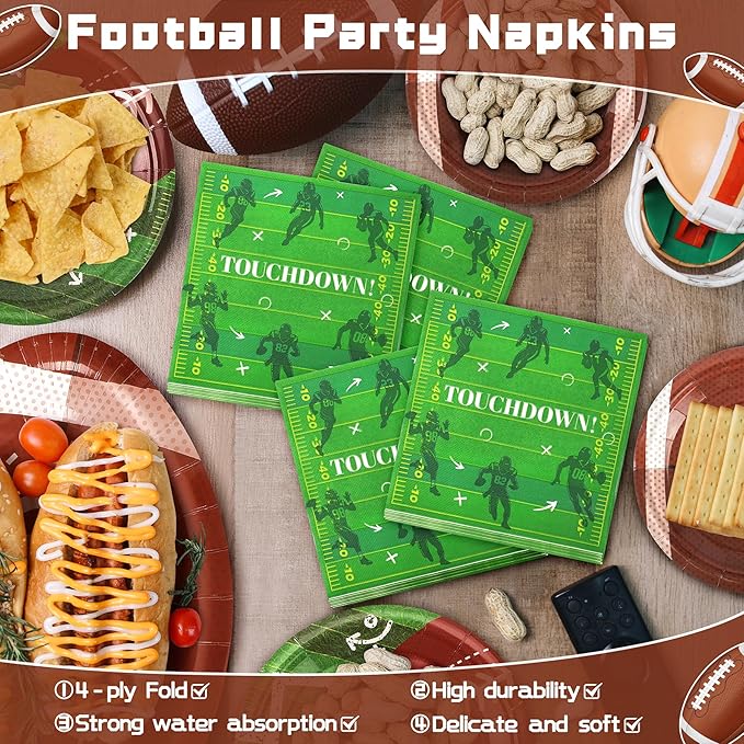 72PCS Football Party Plates and Napkins, 11.8in Football Shaped Disposable Paper Plates, Football Theme Party Supplies, Sports Game Birthday Party Decorations, Touchdown Party Decoration