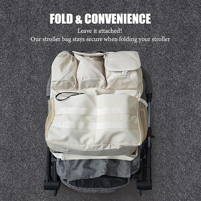 2-in-1 Stroller Organizer Baby Diaper Bag Backpack,Insulated Bottle Holder,Wipes and Phone Pocket,Shoulder Strap Toddler Travel Essential Storage Universal Stroller Accessory (Beige)