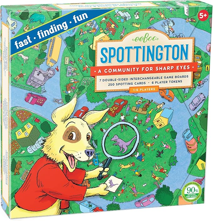 eeBoo: Spottington Board Game, Develops Observational Skills, Focus and Speed, Fast, Finding and Fun, for 1 to 6 Players, Perfect for Ages 5 and up