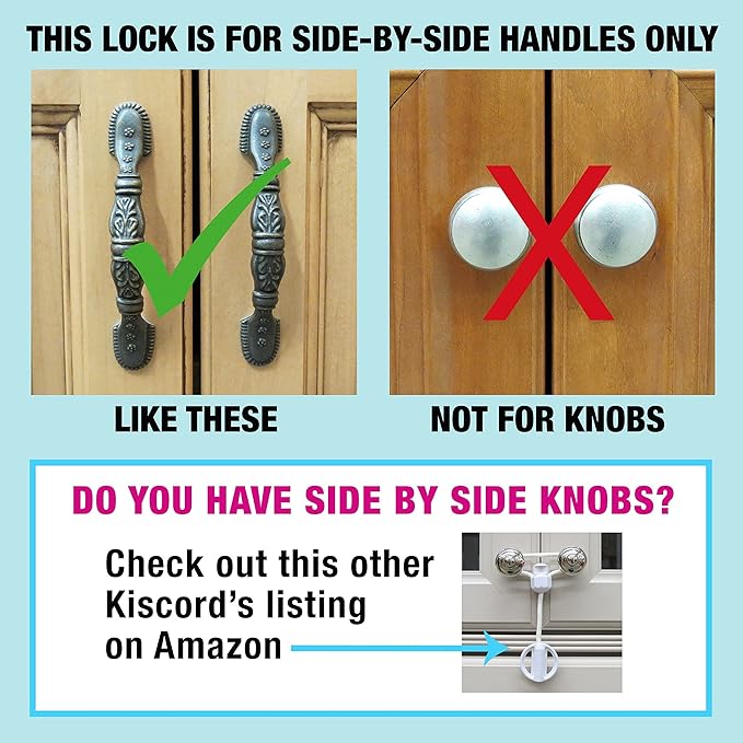 Baby Safety Cabinet Locks for Handles Child Safety Cabinet Latches for Home Safety Strap for Baby Proofing Cabinets Kitchen Door RV No Drill No Screw No Adhesive /4 Pack (White)