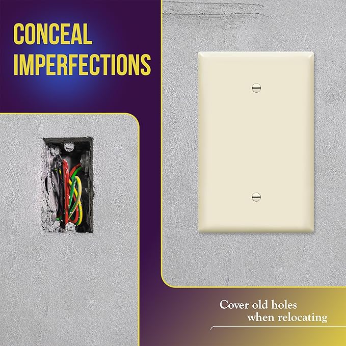 ENERLITES Blank Device Wall Plate, Jumbo Blank Cover, Gloss Finish, Oversized 1-Gang 5.5" x 3.5", Polycarbonate Thermoplastic, 8801O-LA-10PCS, Light Almond, 10 Pack