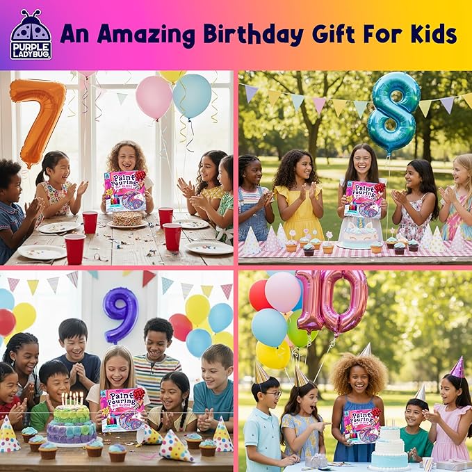 PURPLE LADYBUG Pouring Paint DIY Clock Kit - Creative Kids Painting Kit - 6 7 8 9 10 11 12 Year Old Girl Gift Ideas, Birthday Gifts for 6-12 Year Old Boys & Girls - Crafts for Kids 8-12