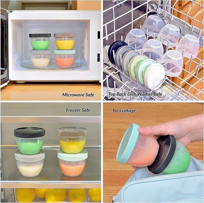 Youngever 18 Sets Baby Food Storage, 4 Ounce Plastic Baby Food Containers with Lids, 9 Urban Colors, with Lids Labels